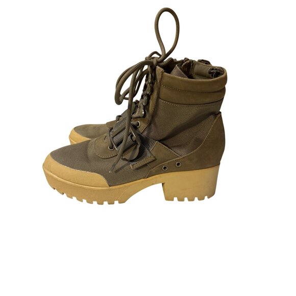 Steve Madden Womens Khaki Combat-Style Boots With Lug Soles & Lace-Up Closure Si - Picture 1 of 7